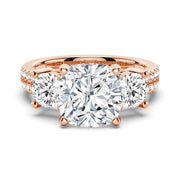 Cushion Cut Moissanite Diamond 3 Stone Engagement Sterling Silver Ring