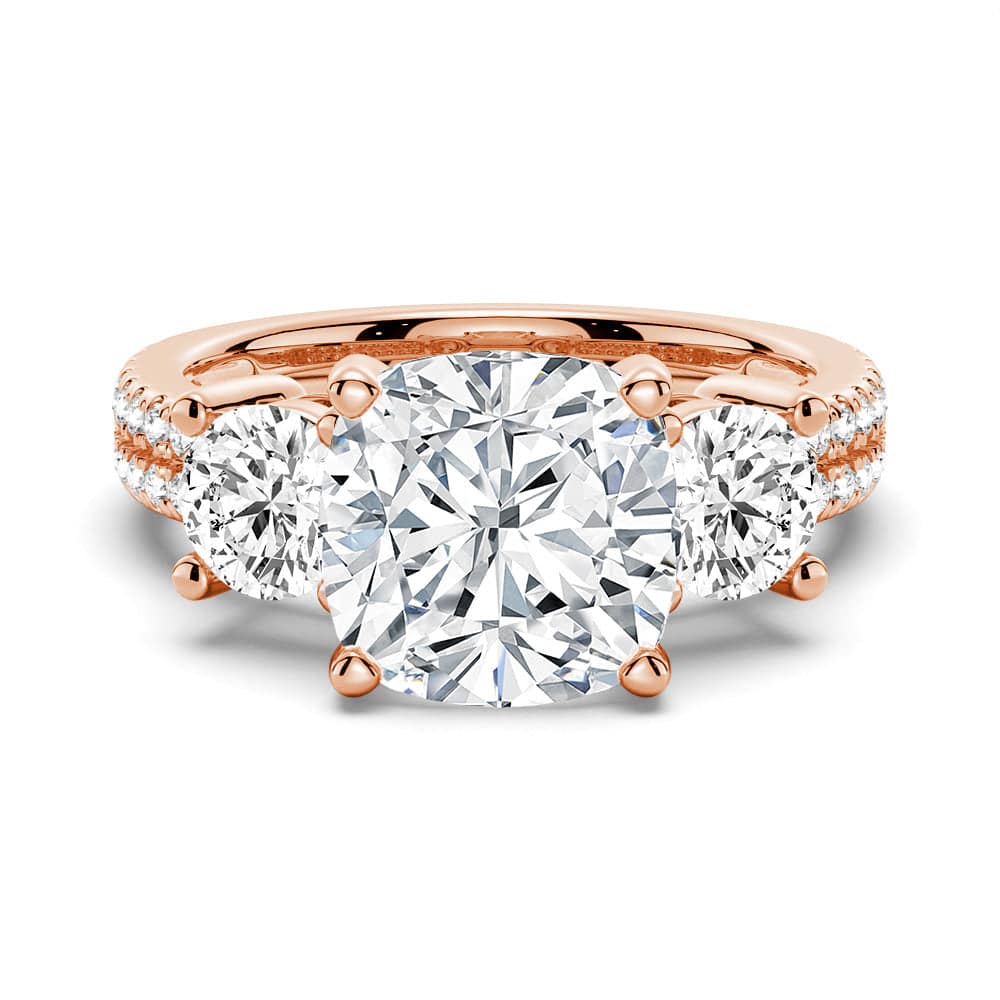 Cushion Cut Moissanite Diamond 3 Stone Engagement Sterling Silver Ring
