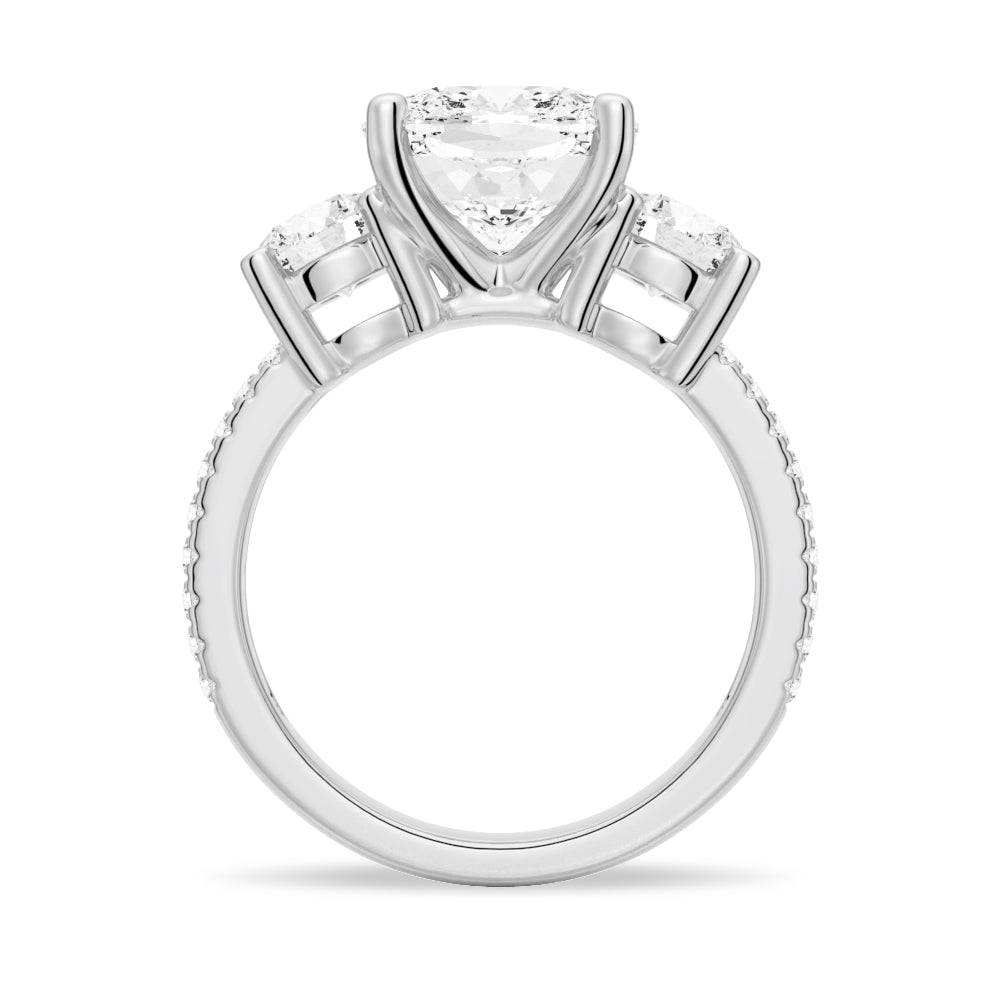 Cushion Cut Moissanite Diamond 3 Stone Engagement Sterling Silver Ring