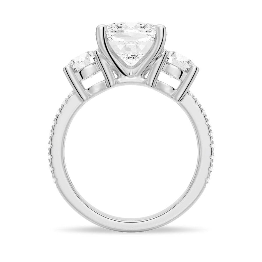 Cushion Cut Moissanite Diamond 3 Stone Engagement Sterling Silver Ring