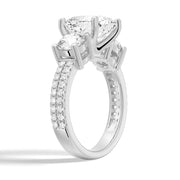 Cushion Cut Moissanite Diamond 3 Stone Engagement Sterling Silver Ring