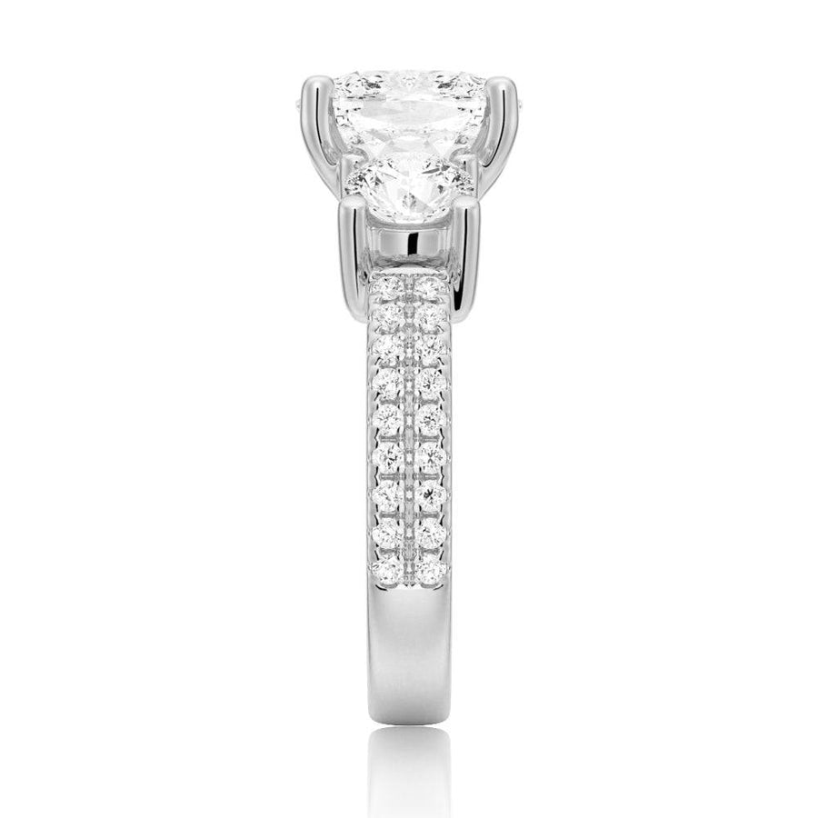 Cushion Cut Moissanite Diamond 3 Stone Engagement Sterling Silver Ring