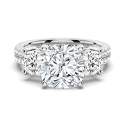 Cushion Cut Moissanite Diamond 3 Stone Engagement Sterling Silver Ring