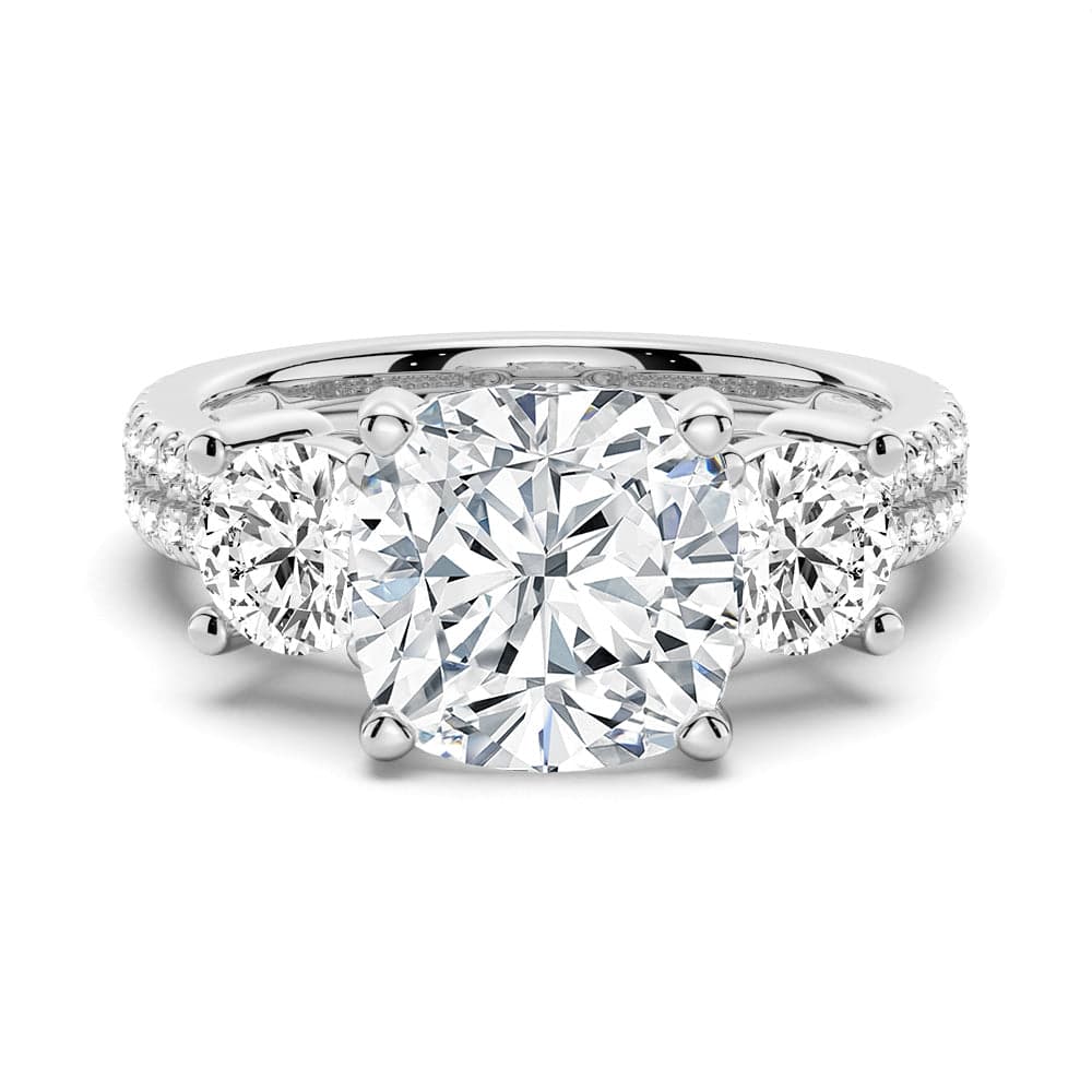 Cushion Cut Moissanite Diamond 3 Stone Engagement Sterling Silver Ring