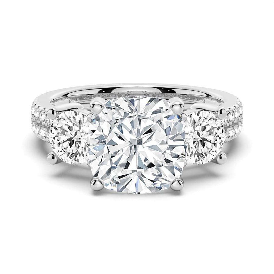 Cushion Cut Moissanite Diamond 3 Stone Engagement Sterling Silver Ring