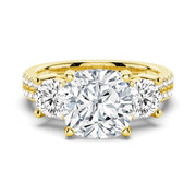 Cushion Cut Moissanite Diamond 3 Stone Engagement Sterling Silver Ring