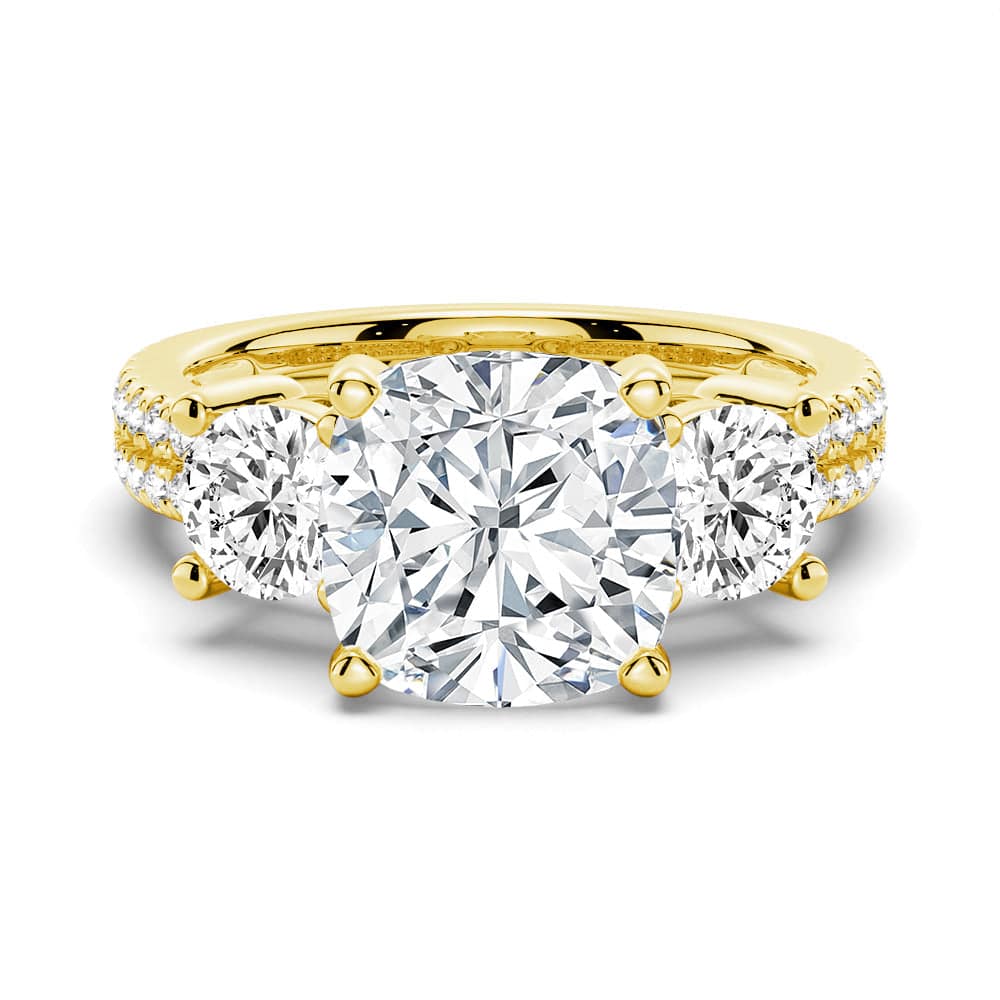 Cushion Cut Moissanite Diamond 3 Stone Engagement Sterling Silver Ring