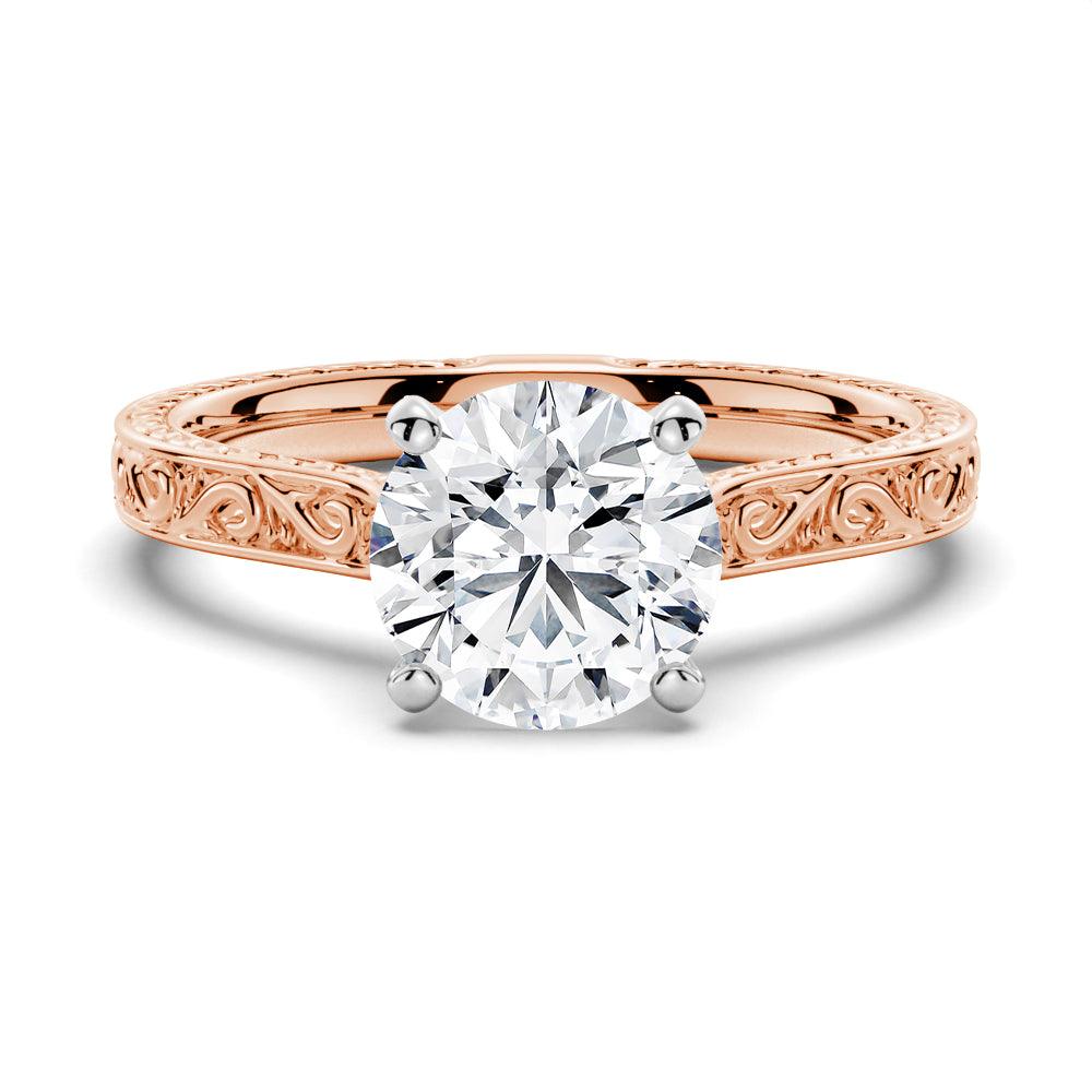 Round Cut Moissanite Diamond Antique Solitaire Sterling Silver Ring