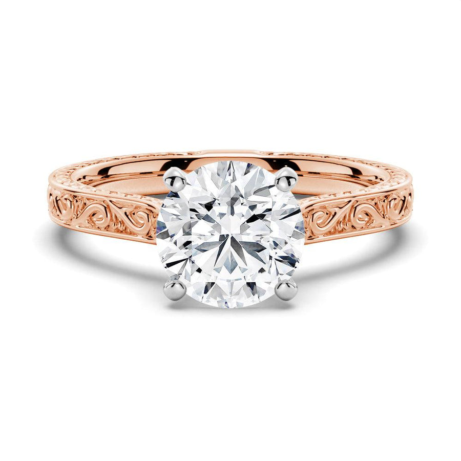 Round Cut Moissanite Diamond Antique Solitaire Sterling Silver Ring