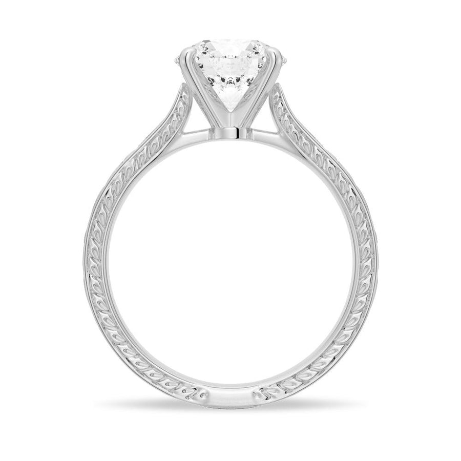 Round Cut Moissanite Diamond Antique Solitaire Sterling Silver Ring