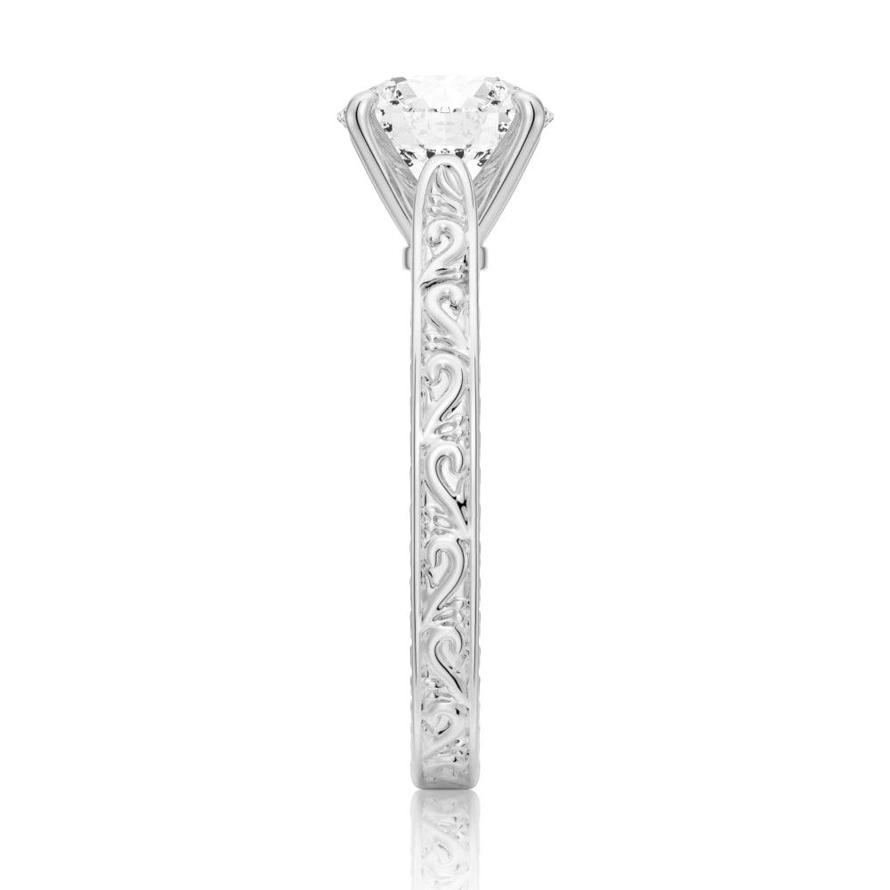 Round Cut Moissanite Diamond Antique Solitaire Sterling Silver Ring
