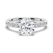 Round Cut Moissanite Diamond Antique Solitaire Sterling Silver Ring