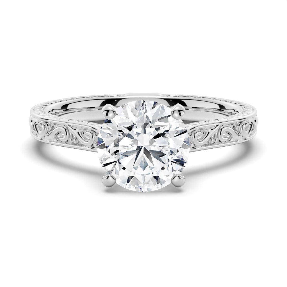 Round Cut Moissanite Diamond Antique Solitaire Sterling Silver Ring
