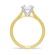Round Cut Moissanite Diamond Antique Solitaire Sterling Silver Ring