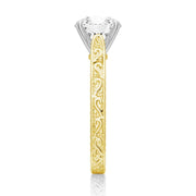 Round Cut Moissanite Diamond Antique Solitaire Sterling Silver Ring