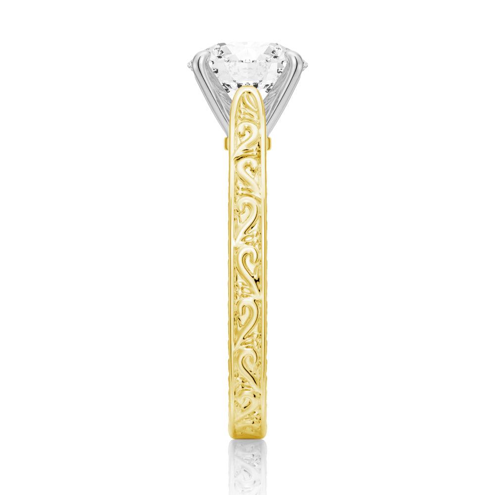 Round Cut Moissanite Diamond Antique Solitaire Sterling Silver Ring