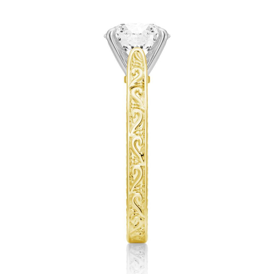 Round Cut Moissanite Diamond Antique Solitaire Sterling Silver Ring