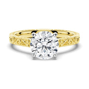 Round Cut Moissanite Diamond Antique Solitaire Sterling Silver Ring