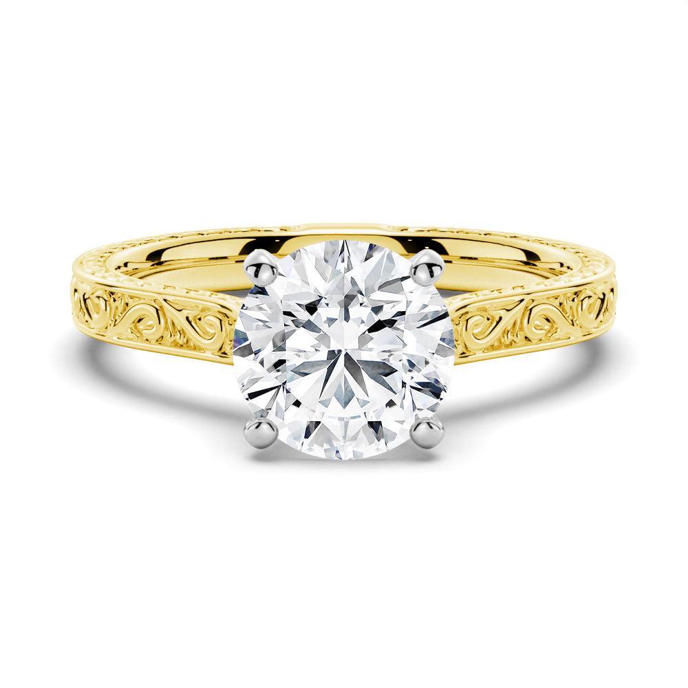 Round Cut Moissanite Diamond Antique Solitaire Sterling Silver Ring