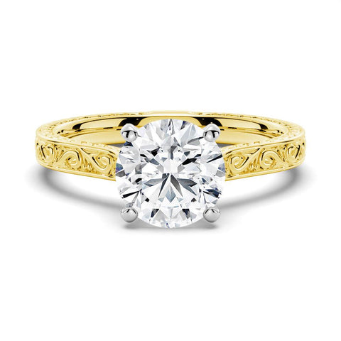 Round Cut Moissanite Diamond Antique Solitaire Sterling Silver Ring