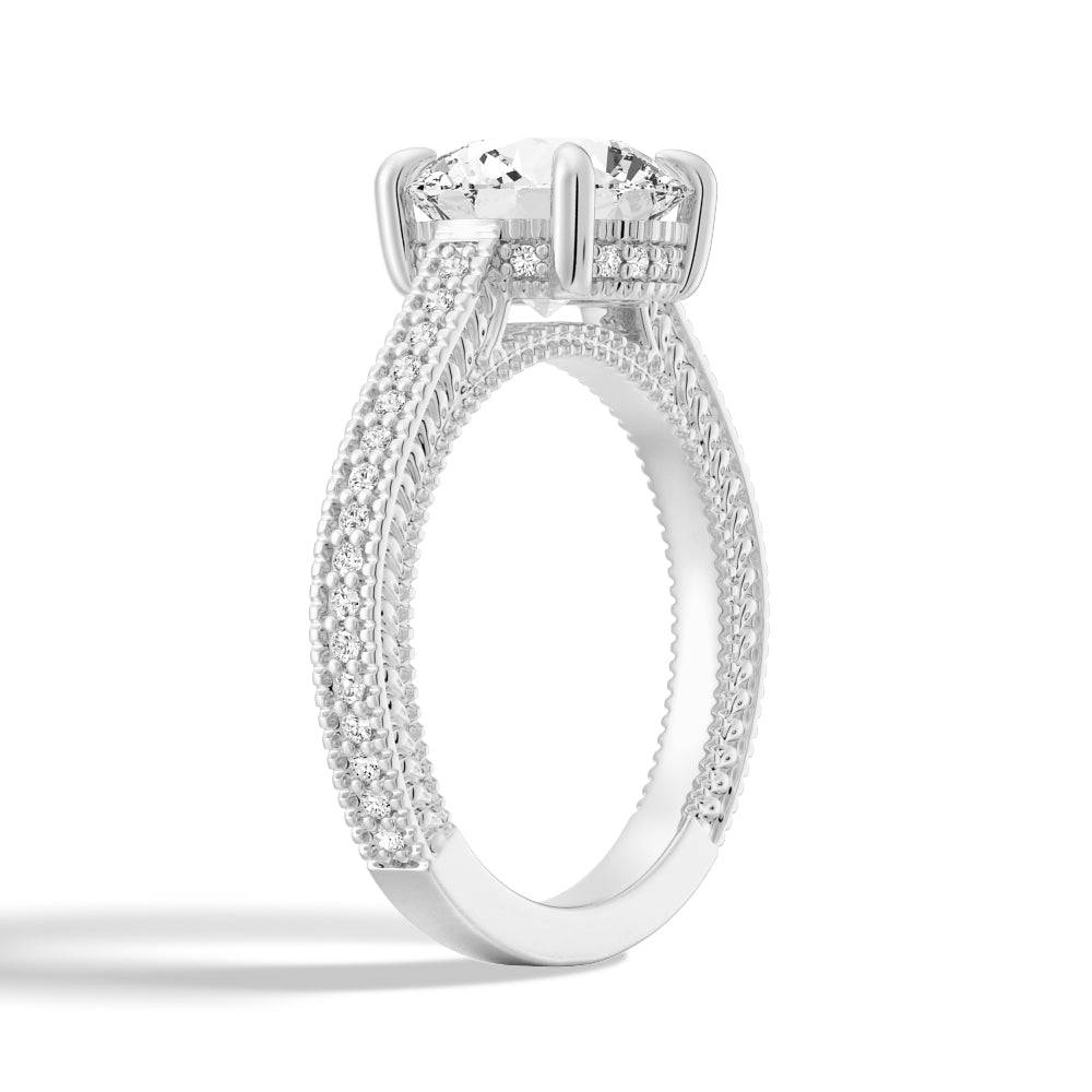 Round Cut Moissanite Diamond Hidden Halo Sterling Silver Ring