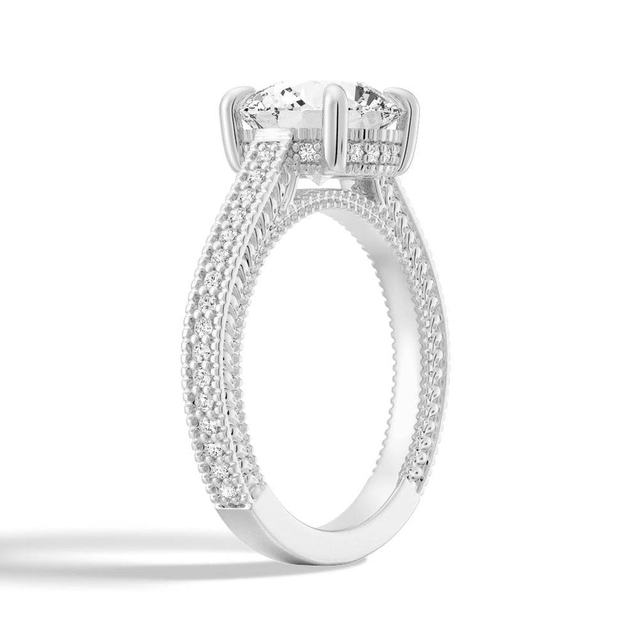 Round Cut Moissanite Diamond Hidden Halo Sterling Silver Ring