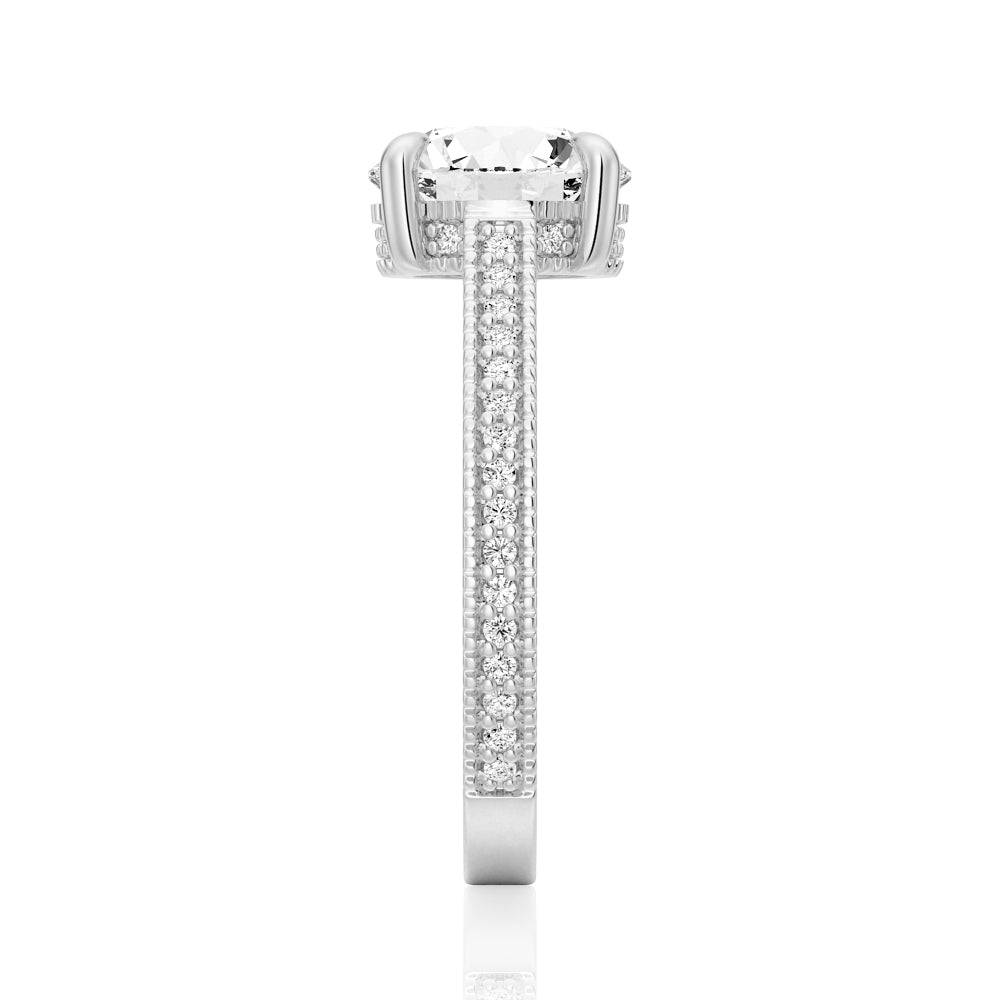 Round Cut Moissanite Diamond Hidden Halo Sterling Silver Ring