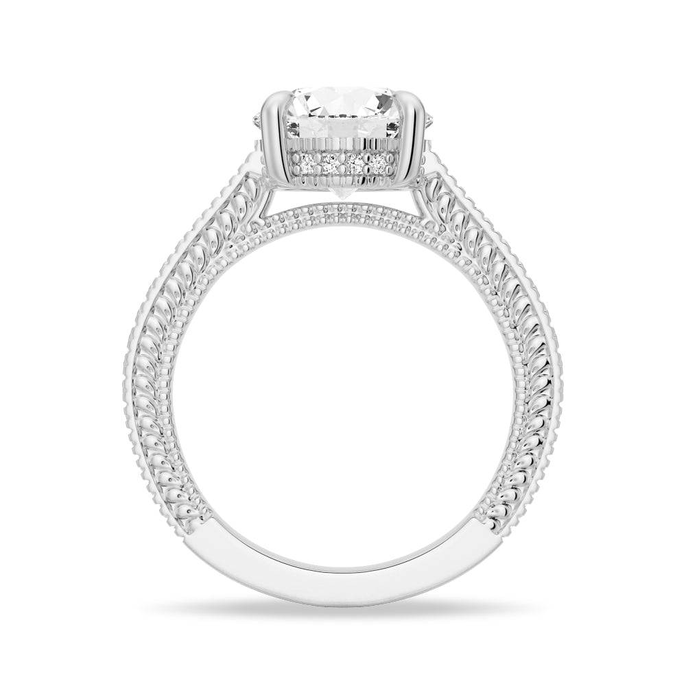Round Cut Moissanite Diamond Hidden Halo Sterling Silver Ring