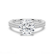 Round Cut Moissanite Diamond Hidden Halo Sterling Silver Ring