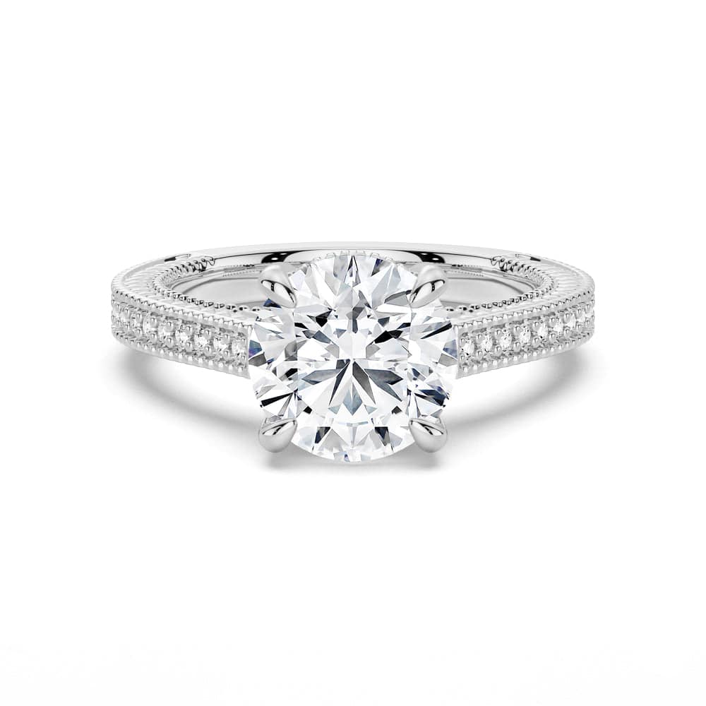Round Cut Moissanite Diamond Hidden Halo Sterling Silver Ring