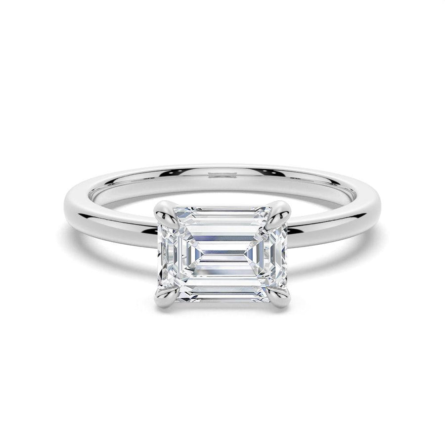 Emerald Cut Moissanite Diamond East-West Sterling Silver Ring