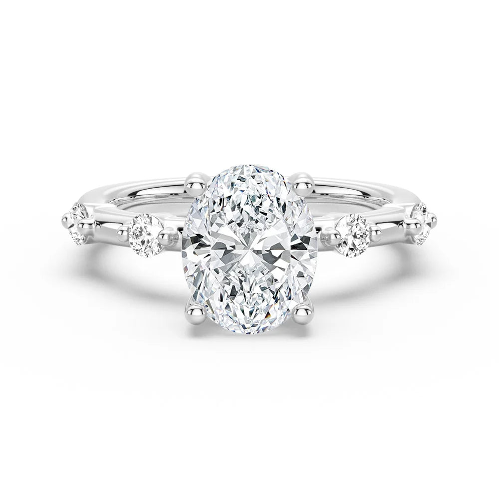 Oval Cut Moissanite Diamond Engagement Sterling Silver Ring