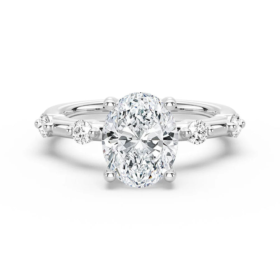 Oval Cut Moissanite Diamond Engagement Sterling Silver Ring