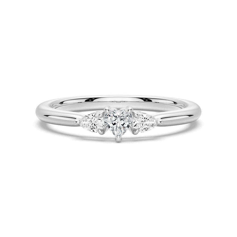 Heart & Pear Cut Moissanite Diamond Trilogy Sterling Silver Ring