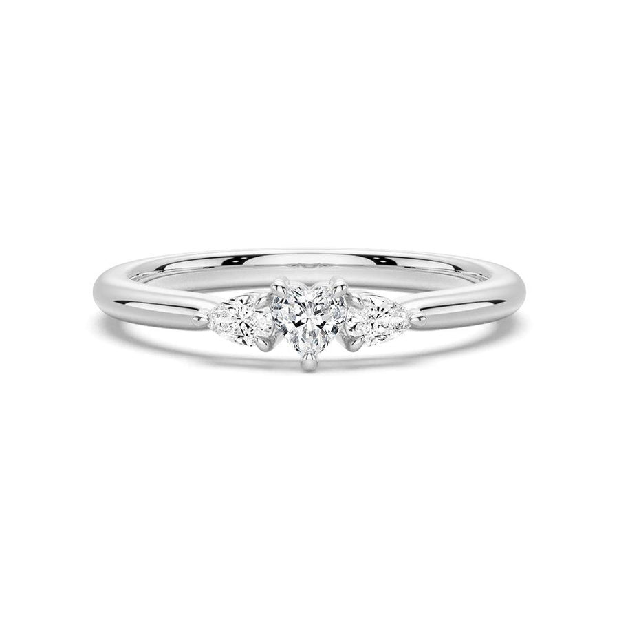 Heart & Pear Cut Moissanite Diamond Trilogy Sterling Silver Ring