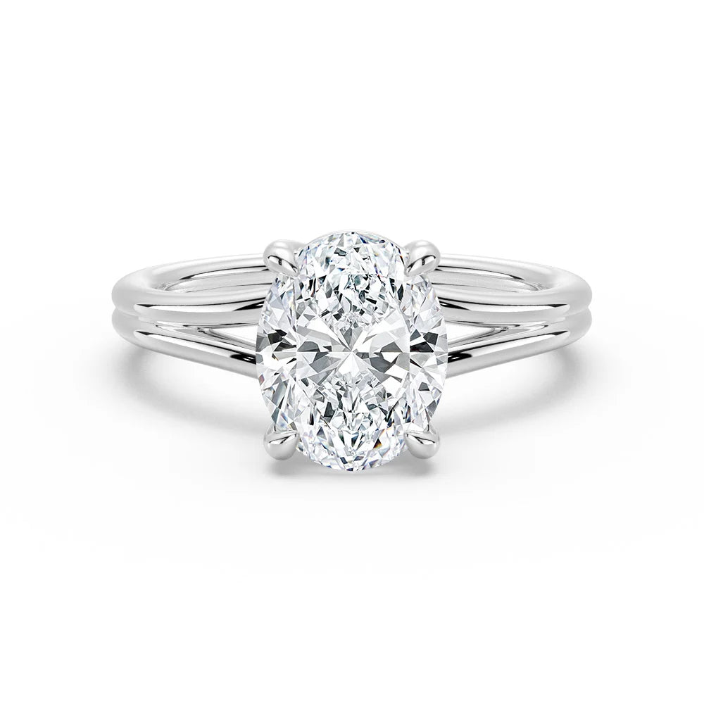 Oval Cut Moissanite Diamond Solitaire Sterling Silver Ring