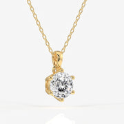 Portuguese Cut Moissanite Diamond Six Prong Sterling Silver Pendant