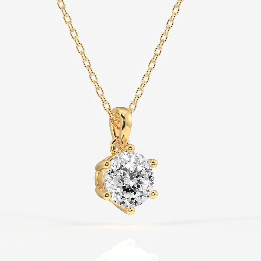 Portuguese Cut Moissanite Diamond Six Prong Sterling Silver Pendant