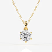 Portuguese Cut Moissanite Diamond Six Prong Sterling Silver Pendant