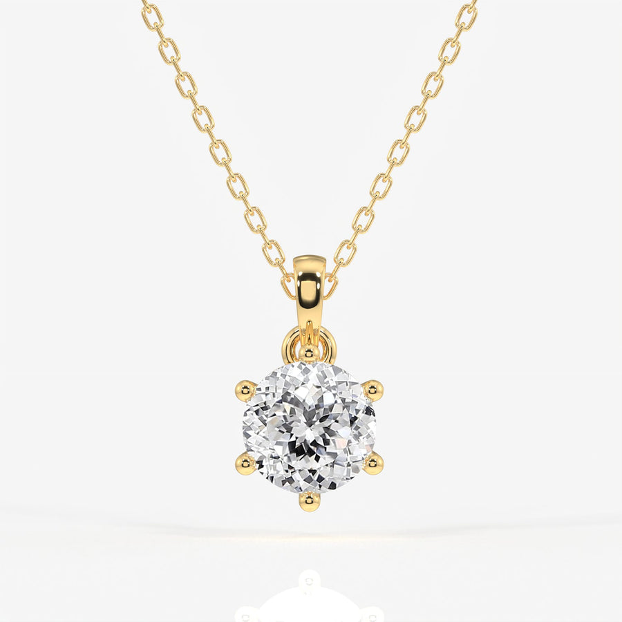 Portuguese Cut Moissanite Diamond Six Prong Sterling Silver Pendant