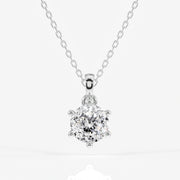 Portuguese Cut Moissanite Diamond Six Prong Sterling Silver Pendant