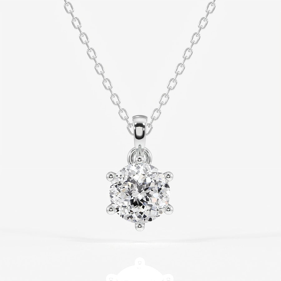 Portuguese Cut Moissanite Diamond Six Prong Sterling Silver Pendant