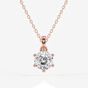 Portuguese Cut Moissanite Diamond Six Prong Sterling Silver Pendant