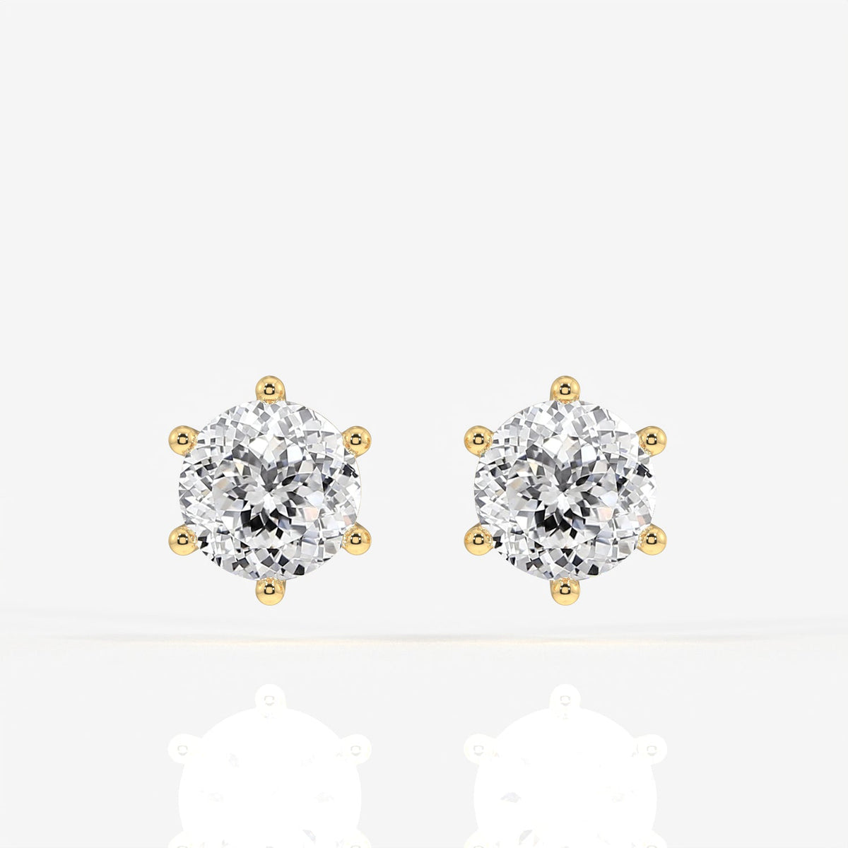 Portuguese Cut Moissanite Diamond Six Prong Stud Sterling Silver Earrings