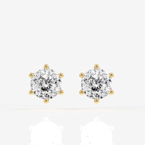 Portuguese Cut Moissanite Diamond Six Prong Stud Sterling Silver Earrings