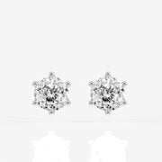 Portuguese Cut Moissanite Diamond Six Prong Stud Sterling Silver Earrings