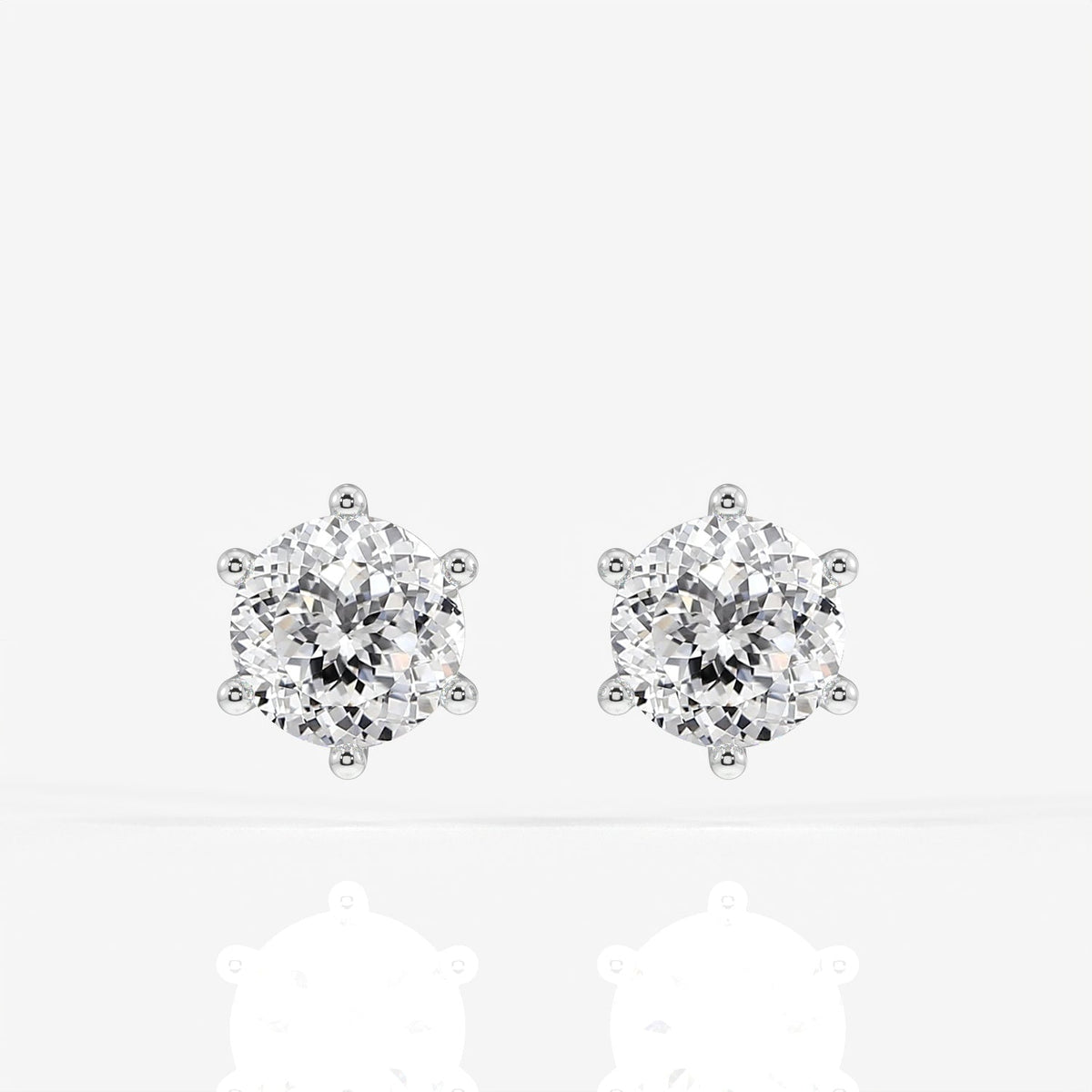 Portuguese Cut Moissanite Diamond Six Prong Stud Sterling Silver Earrings