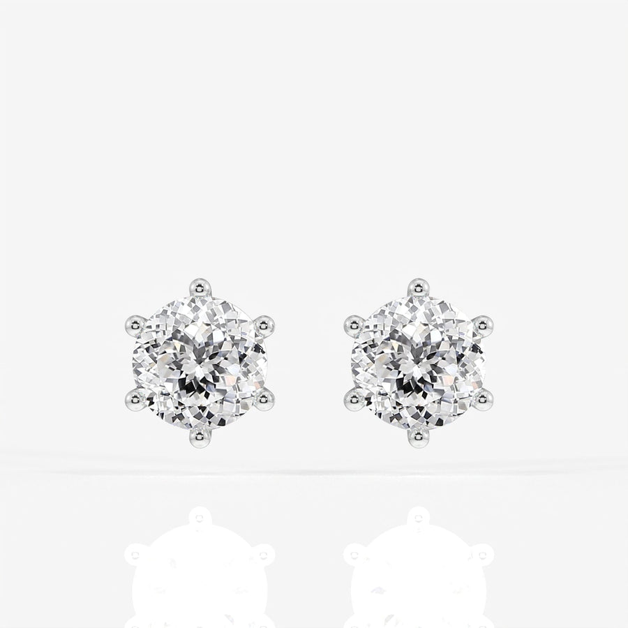 Portuguese Cut Moissanite Diamond Six Prong Stud Sterling Silver Earrings