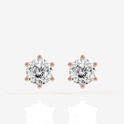Portuguese Cut Moissanite Diamond Six Prong Stud Sterling Silver Earrings