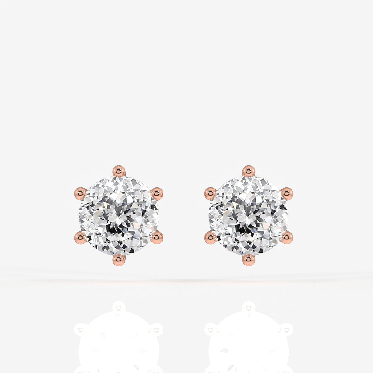 Portuguese Cut Moissanite Diamond Six Prong Stud Sterling Silver Earrings